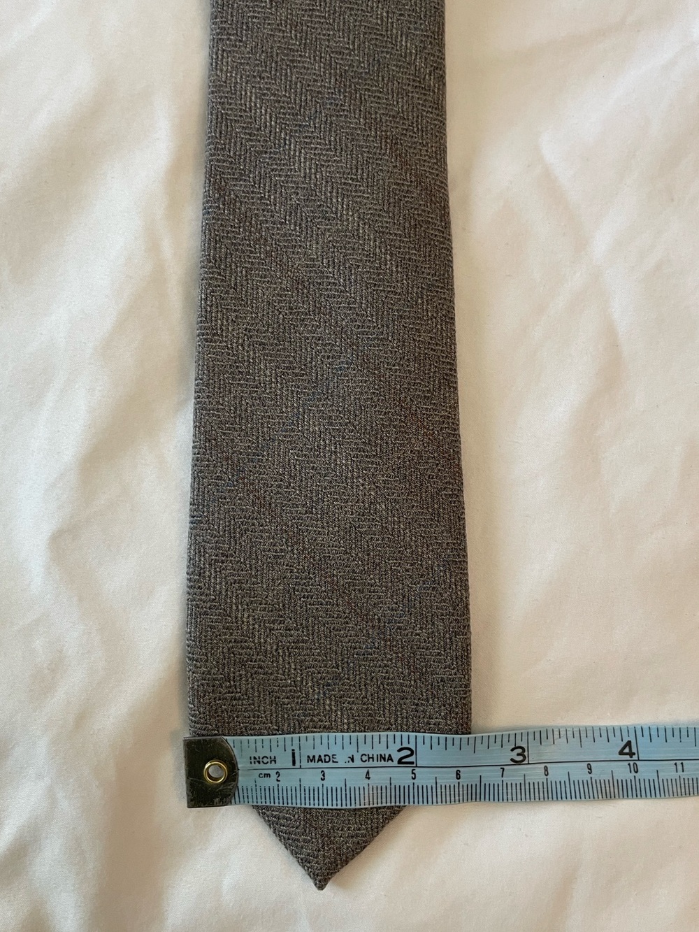 The Tie Bar Taupe Herringbone Wool Tie - Picture 4 of 7